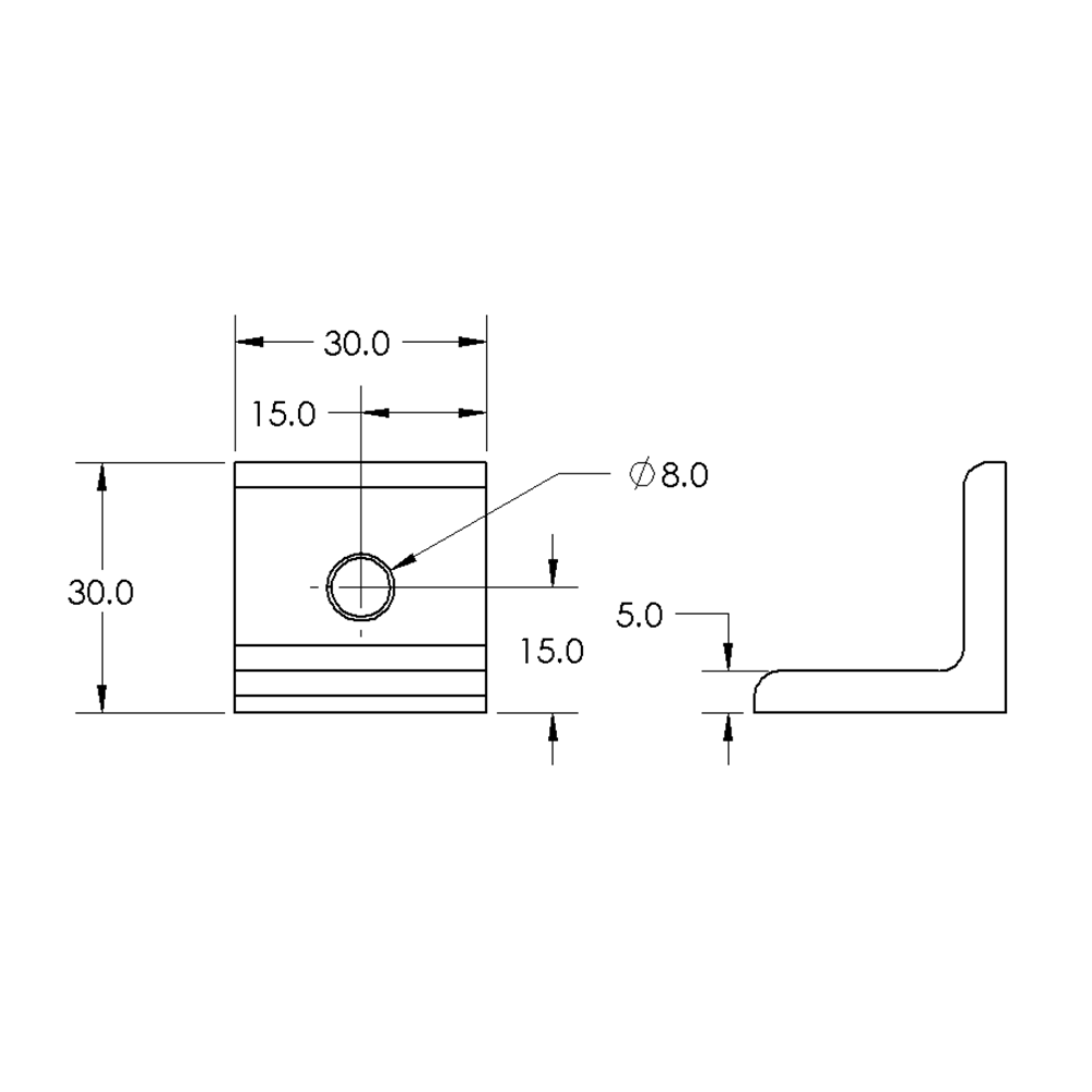 40-513-3SS MODULAR SOLUTIONS ANGLE BRACKET<BR>30MM TALL X 30MM WIDE WITH STAINLESS STEEL HARDWARE